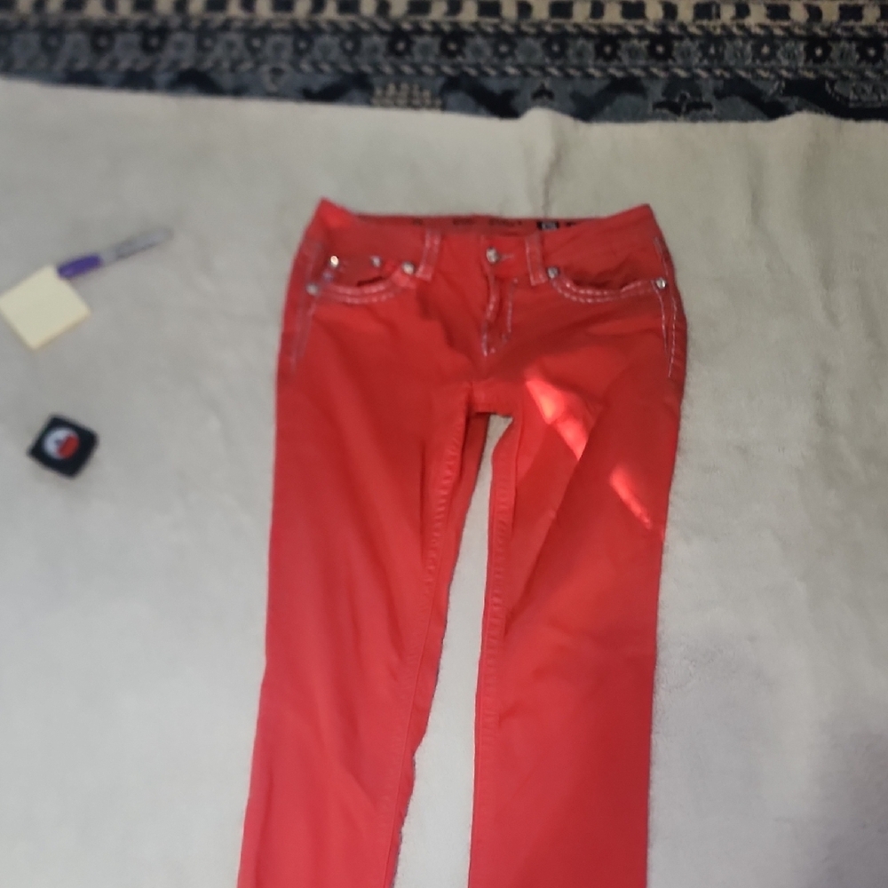 Miss Me  Red Denim Jeans with White Stitching Sz 30